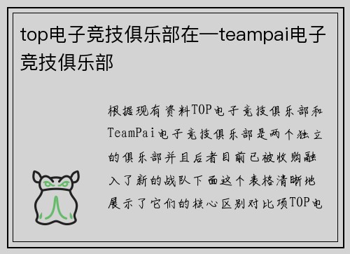 top电子竞技俱乐部在—teampai电子竞技俱乐部